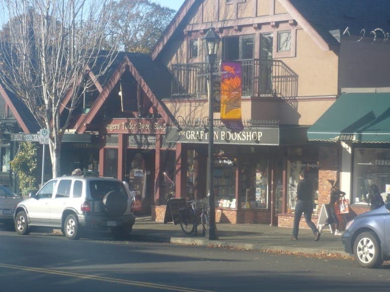 Tudor-style shops along Oak Bay Avenue in Oak Bay Village