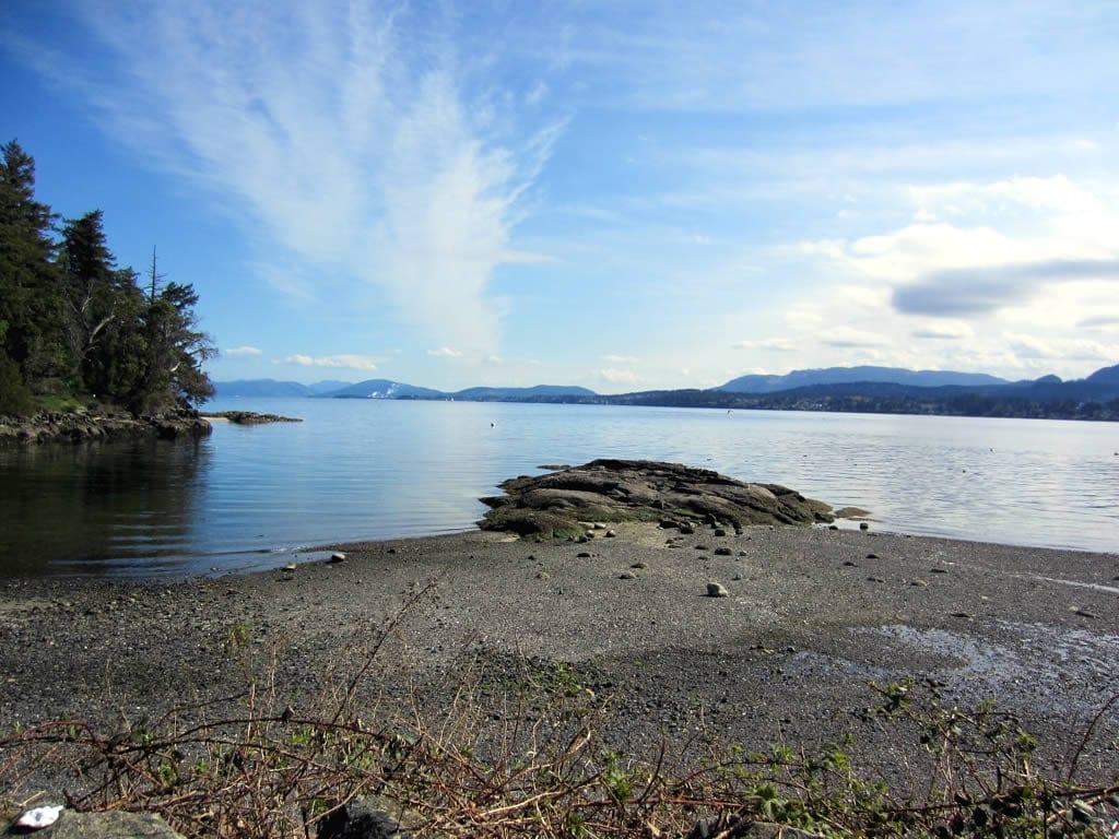 A beach park on Ladysmith Harbour on a sunny day