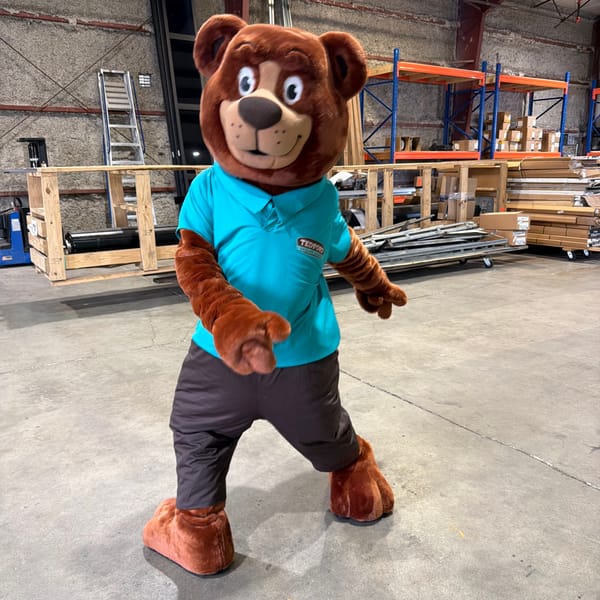 The Tedford bear mascot in the Tedford shop